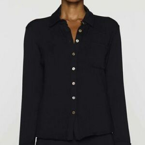 Bleusalt Classic One Pocket Black Button Down Shirt Elbow Patches Sz XL